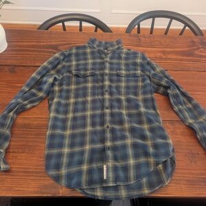 Lucky Brand Navy and Olive Plaid Shirt - Medium